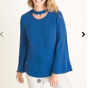 CHICOS Smocked neck Mock-Neck Long Sleeve Blouse boho Sz 1